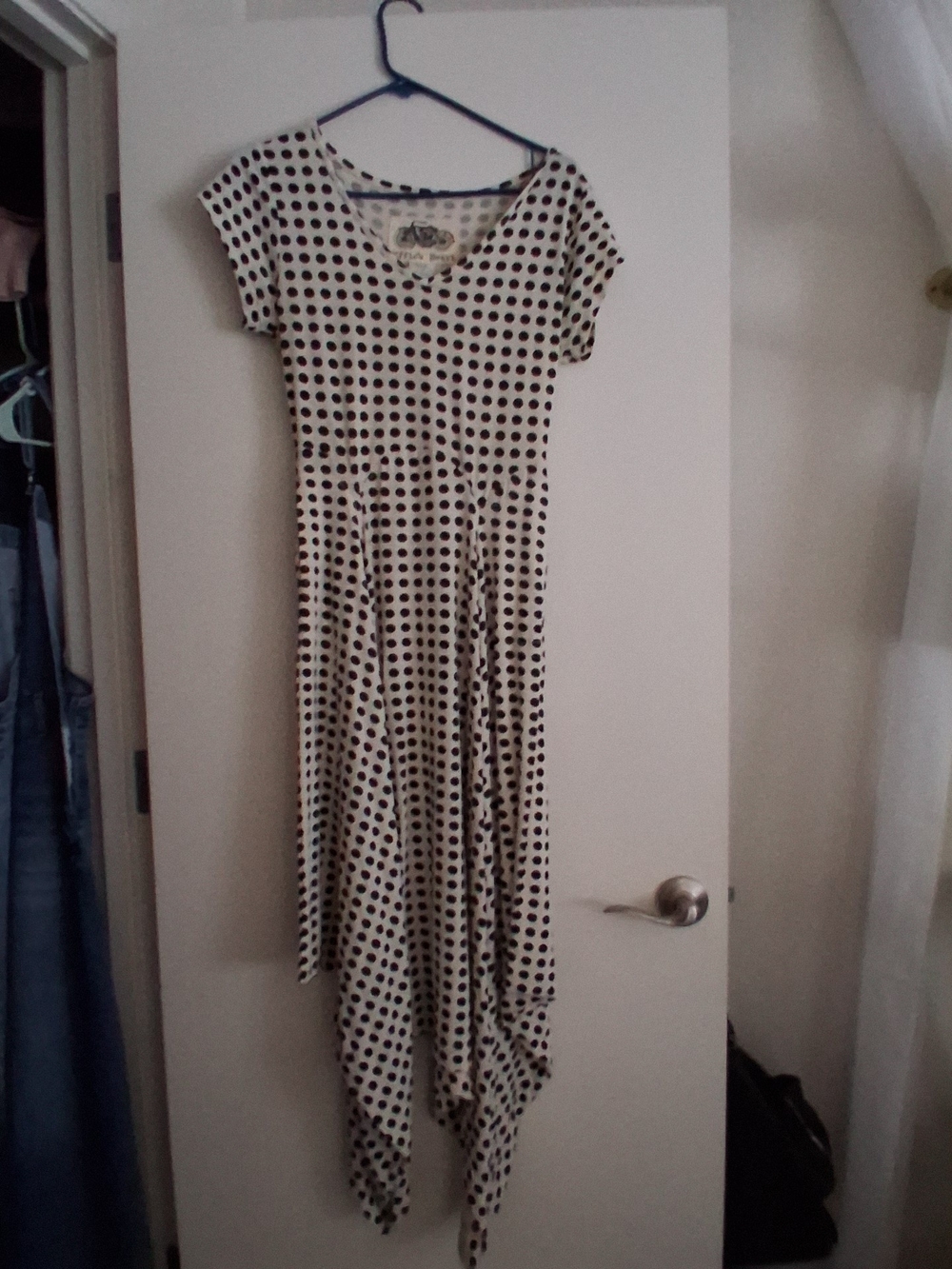 Polka Dot Short-Sleeve Maxi Dress - Black on Cream